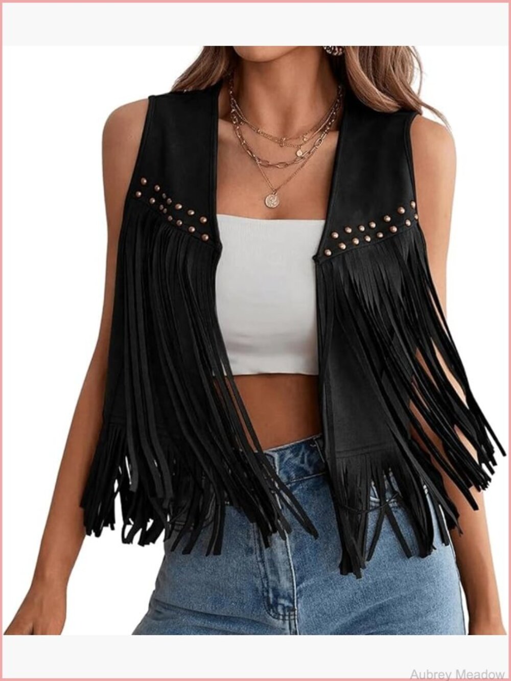 Sleeveless Fringe Tassel Leather Vest 70s Hippie Cowgirl Western Cardigan Coat